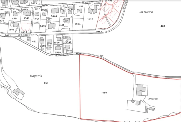 Grundstücke Rhigüetli, Hagewis und Im Orich., © Quelle: GIS Grundstücke Rhigüetli, Hagewis und Im Orich., © Quelle: GIS