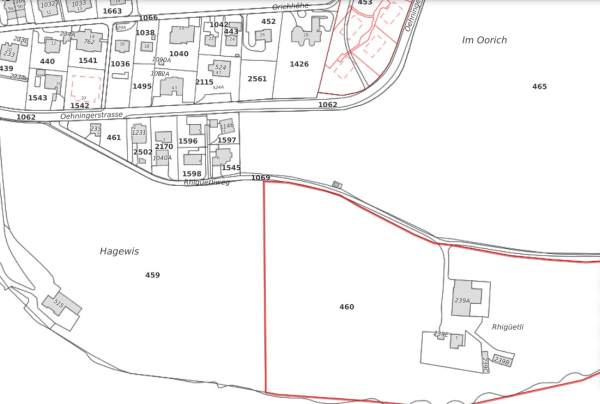 Grundstücke Rhigüetli, Hagewis und Im Orich., © Quelle: GIS