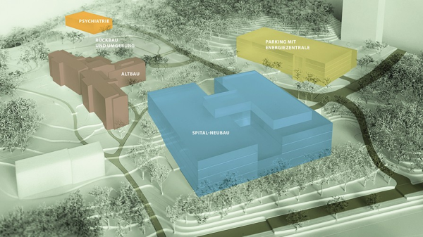 © Geplanter Neubau des Schaffhauser Kantonsspitals. Visualisierung: Spitäler Schaffhausen.