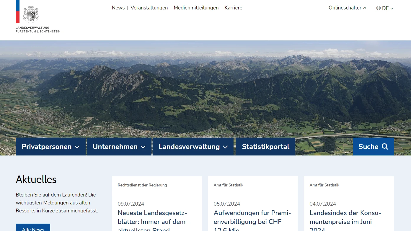 Website der Landesverwaltung ist wieder erreichbar, © Screenshot/Radio Liechtenstein Website der Landesverwaltung ist wieder erreichbar, © Screenshot/Radio Liechtenstein
