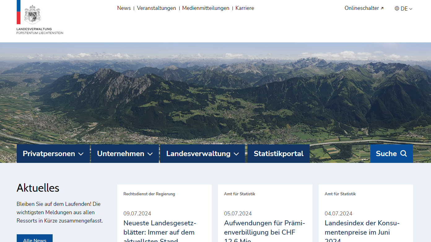 Website der Landesverwaltung ist wieder erreichbar, © Screenshot/Radio Liechtenstein
