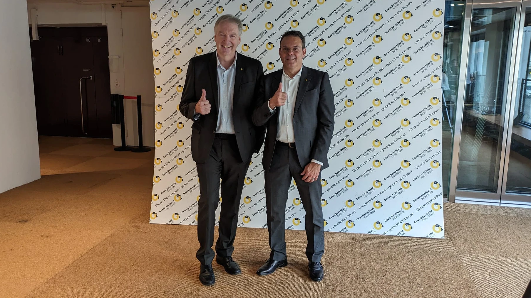 Bild: Gewerbeverbands-Präsident Hansjörg Wilde (links) mit Direktor Reto Baumgartner. , © Radio Basilisk Bild: Gewerbeverbands-Präsident Hansjörg Wilde (links) mit Direktor Reto Baumgartner. , © Radio Basilisk