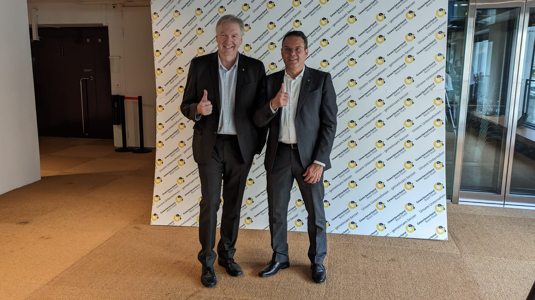 Bild: Gewerbeverbands-Präsident Hansjörg Wilde (links) mit Direktor Reto Baumgartner.&nbsp;, © Radio Basilisk