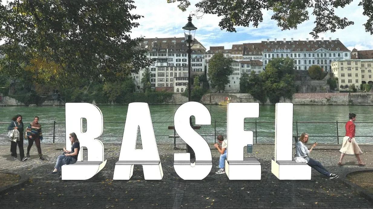 Basel will mit «Sitzbuchstaben» am Rhein Werbung machen an Grossevents Basel will mit «Sitzbuchstaben» am Rhein Werbung machen an Grossevents