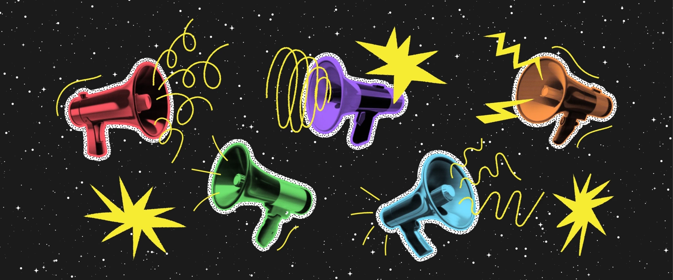 Grafik bunte Megaphone, © shutterstock Grafik bunte Megaphone, © shutterstock