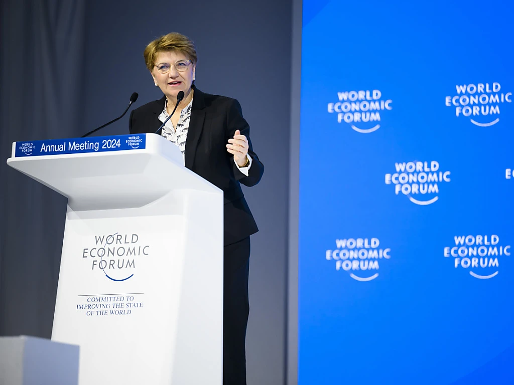 Bundespräsidentin Amherd redet WEF-Teilnehmern ins Gewissen, © Keystone/SDA Bundespräsidentin Amherd redet WEF-Teilnehmern ins Gewissen, © Keystone/SDA