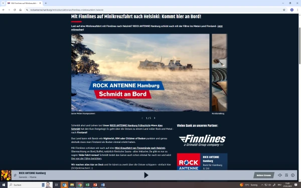 ROCK ANTENNE Hamburg Einbindung auf der Website mit Finnlines, © ROCK ANTENNE Hamburg ROCK ANTENNE Hamburg Einbindung auf der Website mit Finnlines, © ROCK ANTENNE Hamburg