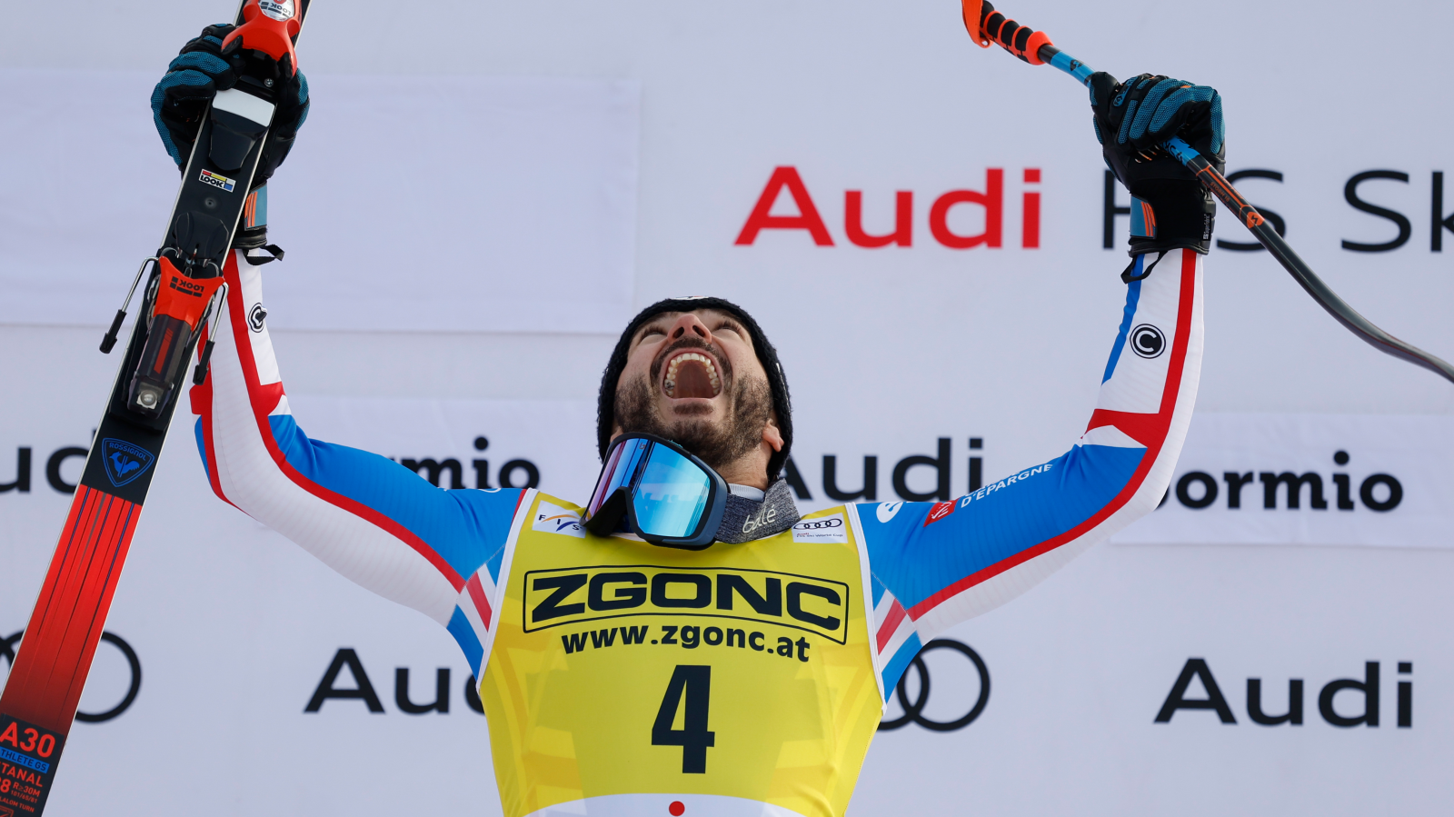 Cyprien Sarrazin gewinnt die Abfahrt von Bormio, © Keystone / AP / Alessandro Trovati