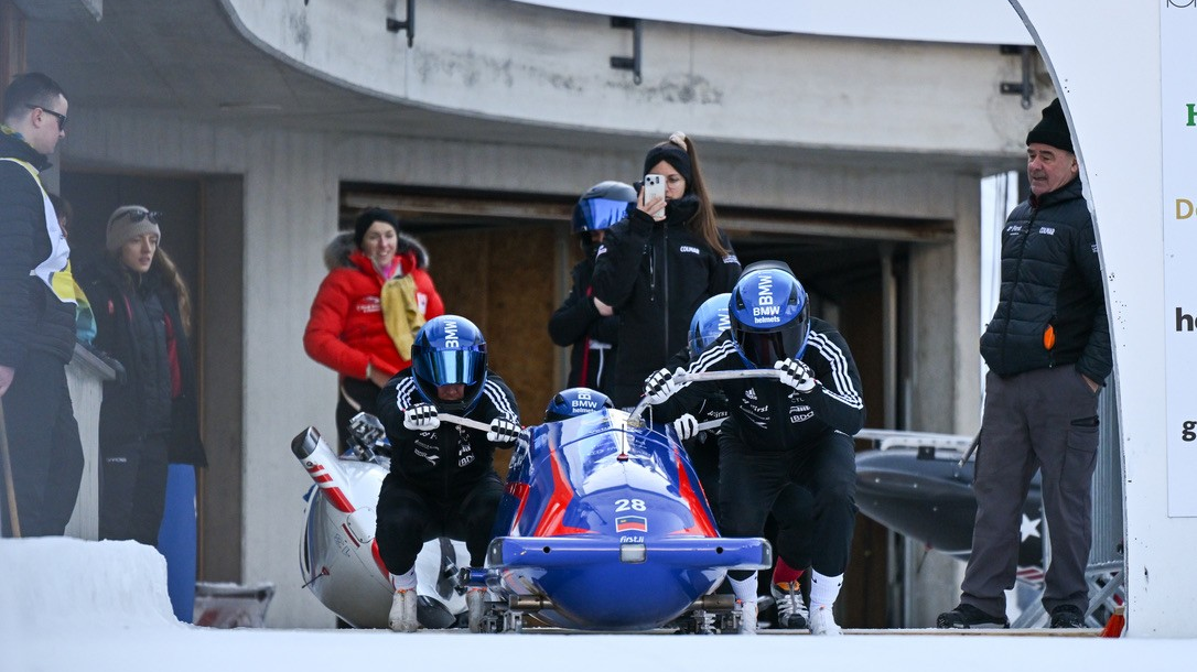 Liechtensteiner 4er Bob in St. Moritz im Einsatz, © IBSF Viesturs Lacis 