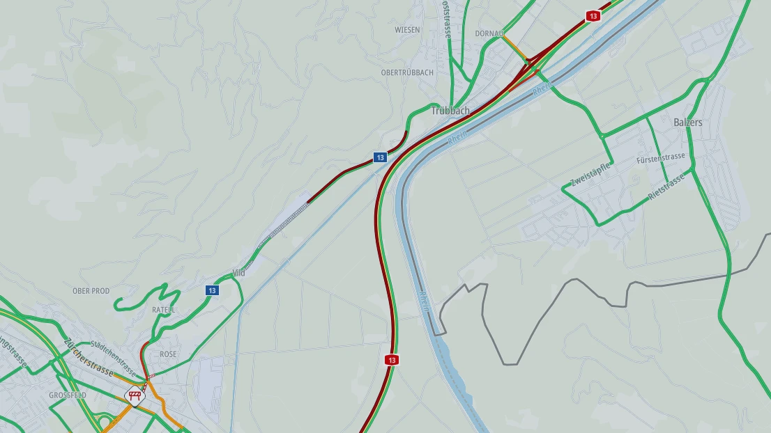 Autobahn A13 nach Unfall bei Trübbach gesperrt, © Screenshot Autobahn A13 nach Unfall bei Trübbach gesperrt, © Screenshot