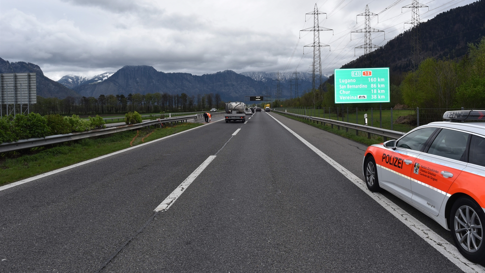 Verkehrsunfall auf der A13 bei Maienfeld, © Kapo GB