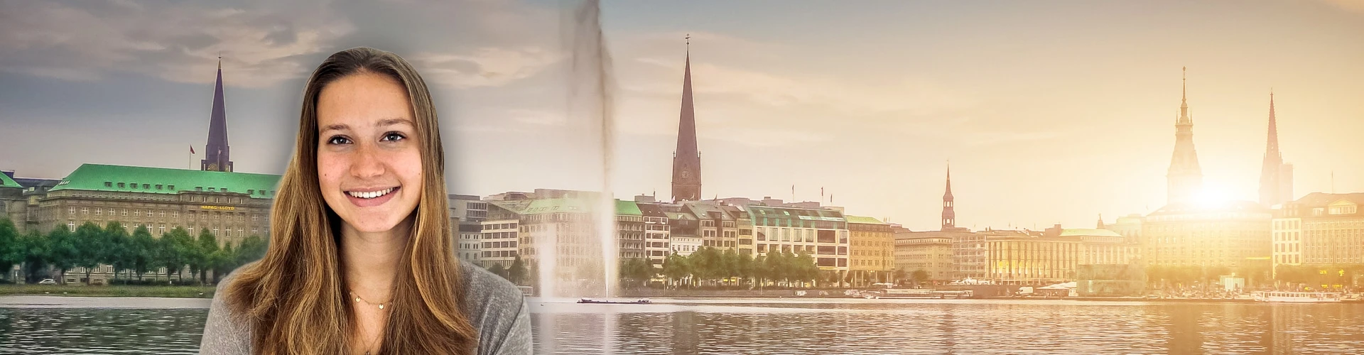 Frau vor Hamburger Hintergrund, © Shutterstock Frau vor Hamburger Hintergrund, © Shutterstock