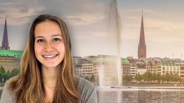 Frau vor Hamburger Hintergrund, © Shutterstock