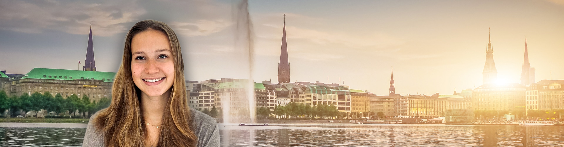 Frau vor Hamburger Hintergrund, © Shutterstock