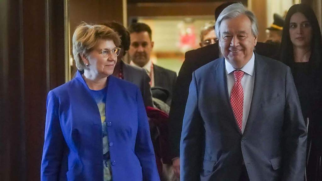 Amherd spricht mit Uno-Generalsekretär über Agenda für den Frieden, © Keystone / SDA Amherd spricht mit Uno-Generalsekretär über Agenda für den Frieden, © Keystone / SDA