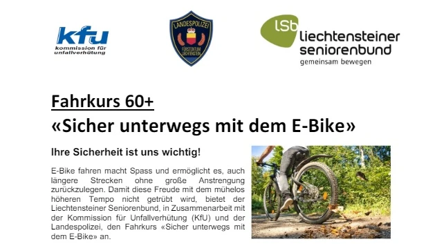 E-Bike Fahrkurs 60+ «Sicher unterwegs mit dem E-Bike», © Seniorenbund.li E-Bike Fahrkurs 60+ «Sicher unterwegs mit dem E-Bike», © Seniorenbund.li
