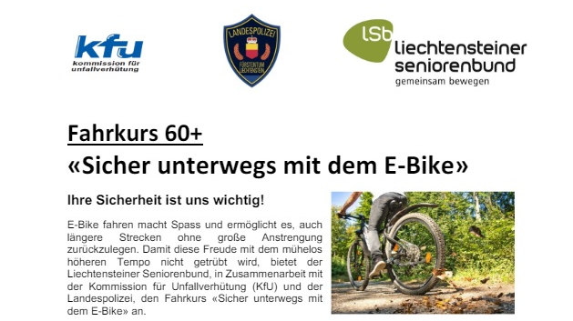 E-Bike Fahrkurs 60+ «Sicher unterwegs mit dem E-Bike», © Seniorenbund.li