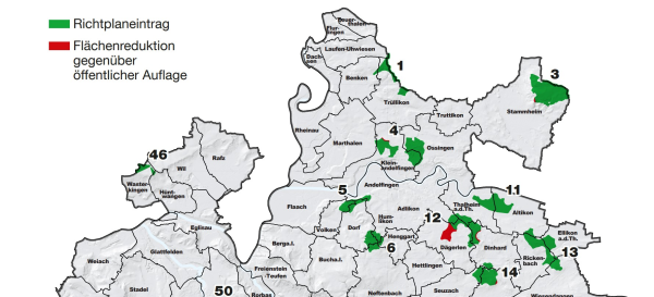 © Mögliche Standorte für Windräder im Weinland. Quelle: Kanton Zürich.