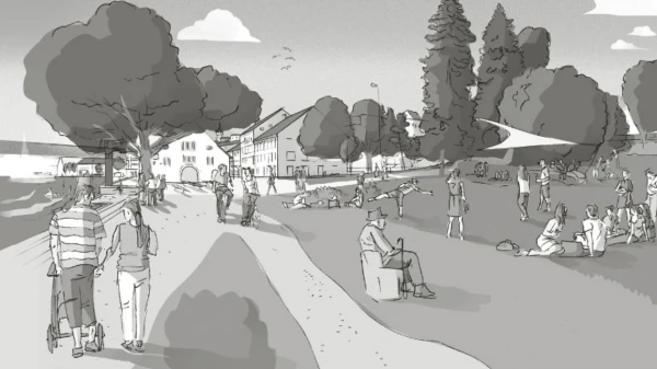 Beschwerde gegen Rheinufer-Abstimmung eingereicht, © Kritisierte Visualisierung des Schauweckerplatzes. Bildquelle: Abstimmungsbroschüre Stadt SH Beschwerde gegen Rheinufer-Abstimmung eingereicht, © Kritisierte Visualisierung des Schauweckerplatzes. Bildquelle: Abstimmungsbroschüre Stadt SH