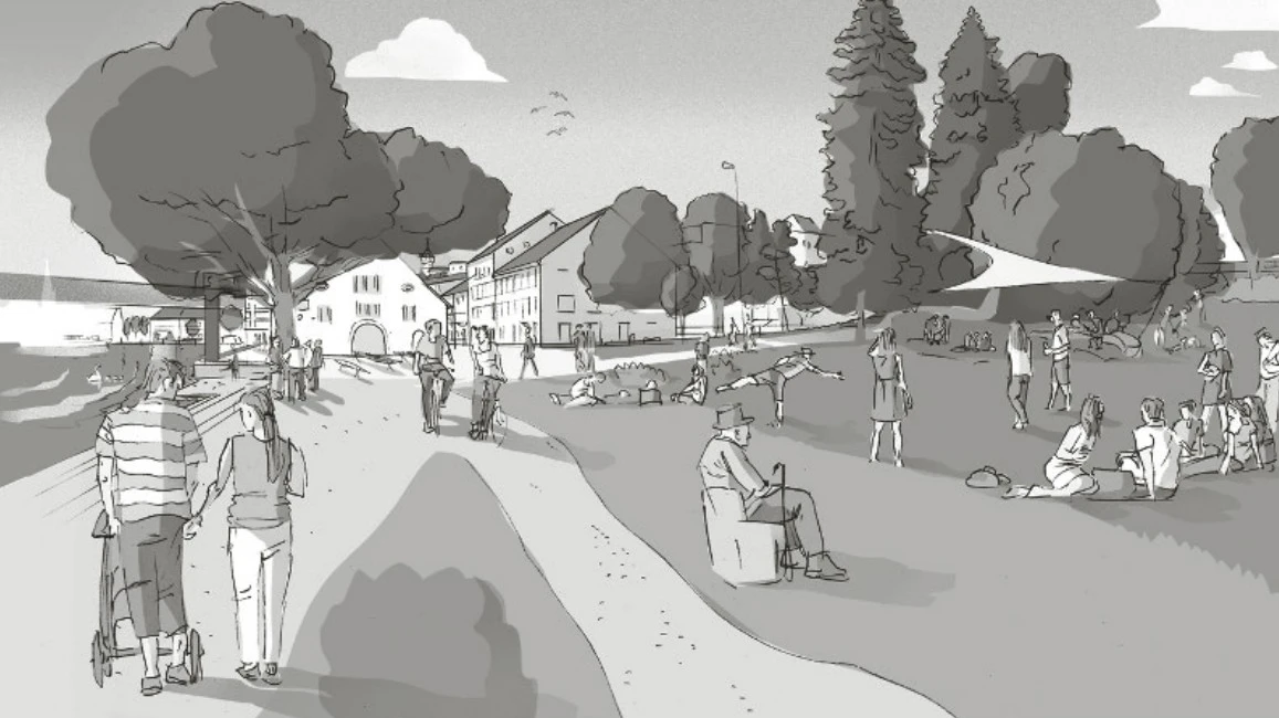 © Kritisierte Visualisierung des Schauweckerplatzes. Bildquelle: Abstimmungsbroschüre Stadt SH © Kritisierte Visualisierung des Schauweckerplatzes. Bildquelle: Abstimmungsbroschüre Stadt SH