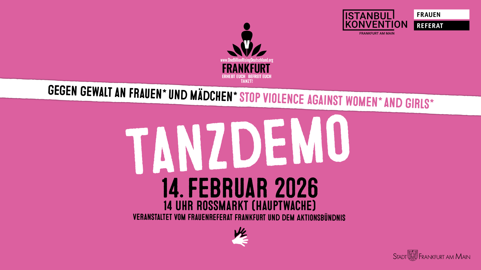 Frankfurt’ta kadınlara yönelik şiddete karşı güçlü mesaj: One Billion Rising dans eylemi, © Grafik-V-Day_2026-Opak-Werbeagentur