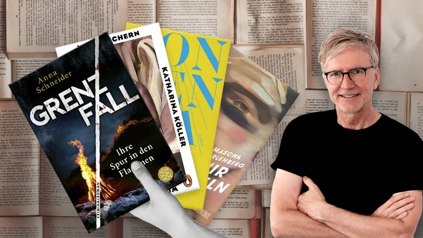 © 'Grenzfall - Ihre Spur in Flammen' (S. Fischer), 'Wild wuchern' (Penguin), 'Sonnenhang' (Rowohlt), 'Wenn wir lächeln' (DuMont) | Collage: egoFM © 'Grenzfall - Ihre Spur in Flammen' (S. Fischer), 'Wild wuchern' (Penguin), 'Sonnenhang' (Rowohlt), 'Wenn wir lächeln' (DuMont) | Collage: egoFM