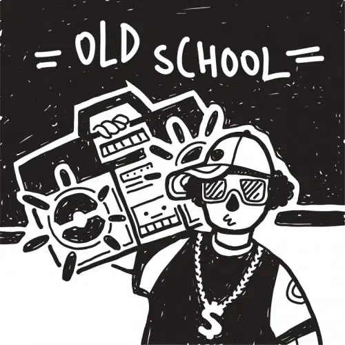 Gezeichnete Grafik mit Person und Musikbox, darüber steht Old School, © Shutterstock Gezeichnete Grafik mit Person und Musikbox, darüber steht Old School, © Shutterstock