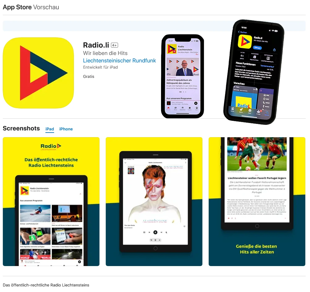 Die neue Radio Liechtenstein App, © Radio Liechtenstein Die neue Radio Liechtenstein App, © Radio Liechtenstein