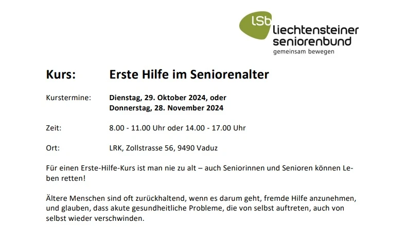 Kurs: Erste Hilfe im Seniorenalter, © zvg Kurs: Erste Hilfe im Seniorenalter, © zvg