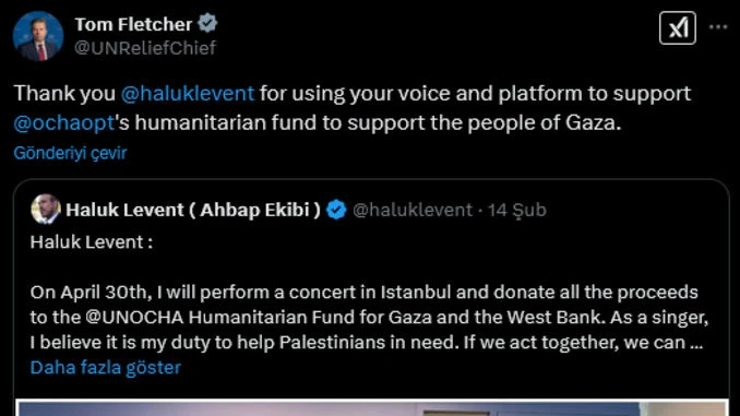 BM'den Haluk Levent’e Teşekkür, © haluklevent / X BM'den Haluk Levent’e Teşekkür, © haluklevent / X