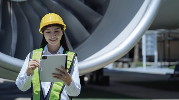 Technikerin vor Triebwerk, © Shutterstock