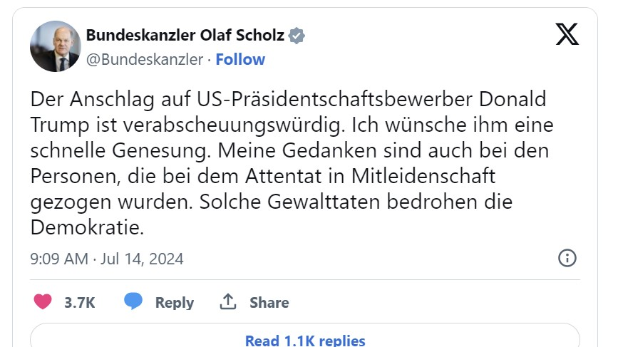 Liderler Trump'a suikast girişimini kınadı, © x