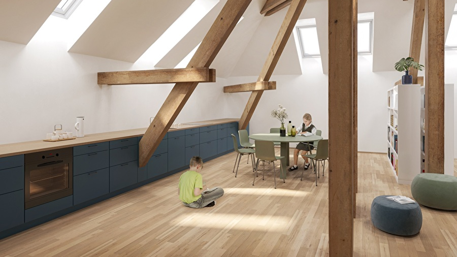 © Emmersberg-Schulhaus, Dachstock-Erweiterung. Visualisierung: Berger Hammann Architekten.