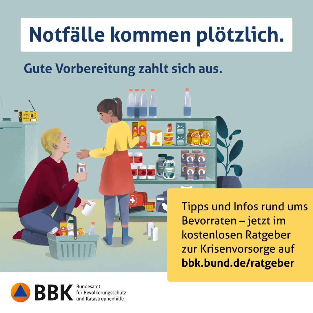 Bonn’da krizlere hazırlık için yeni program: Uzmanlardan eğitim ve atölyeler, © BBK_Ratgeber_Sharepic-Bevorratung