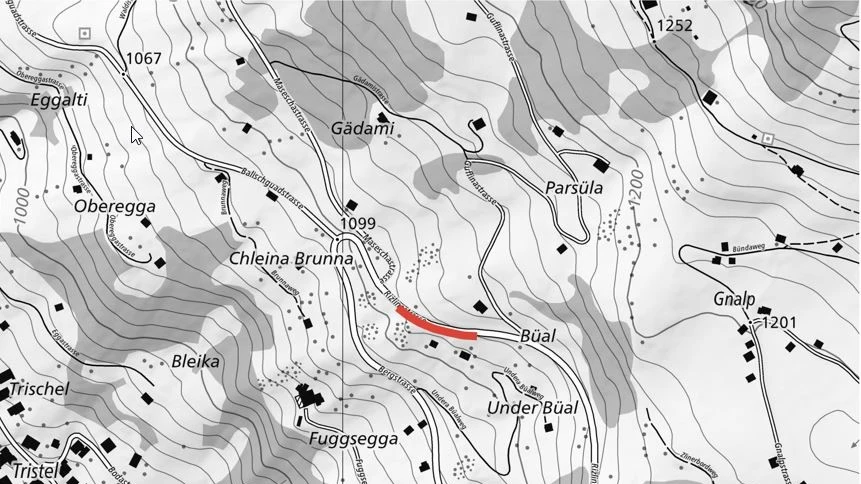 Rizlinastrasse nur einspurig befahrbar, © Amt für Tiefbau und Geoinformation Rizlinastrasse nur einspurig befahrbar, © Amt für Tiefbau und Geoinformation