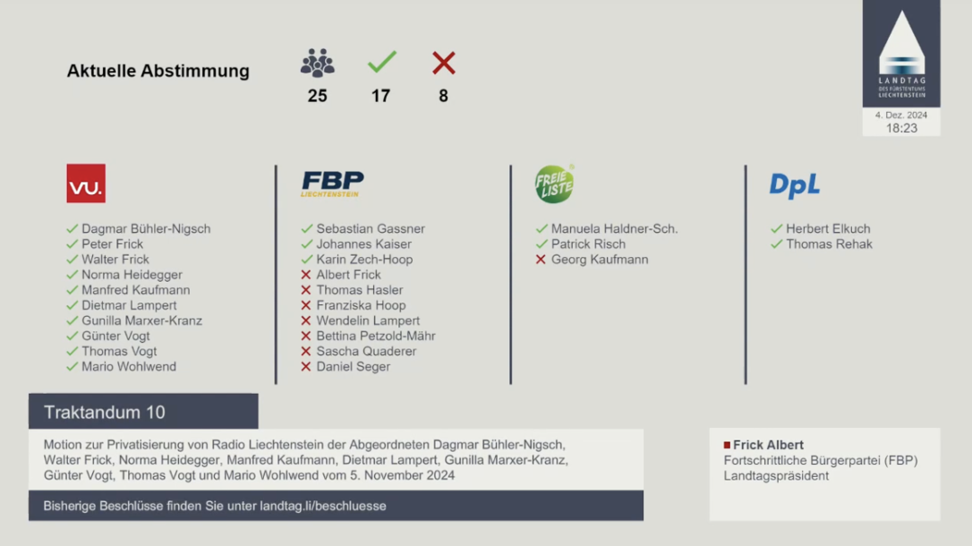 Motion zur Privatisierung überwiesen, © Screenshot Landtag.li