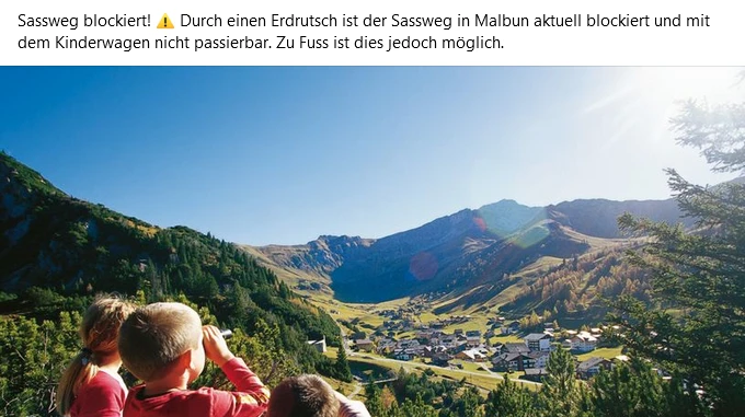 Erdrutsch beim Sassweg in Malbun, © Screenshot/Facebook/Liechtenstein Marketing Erdrutsch beim Sassweg in Malbun, © Screenshot/Facebook/Liechtenstein Marketing