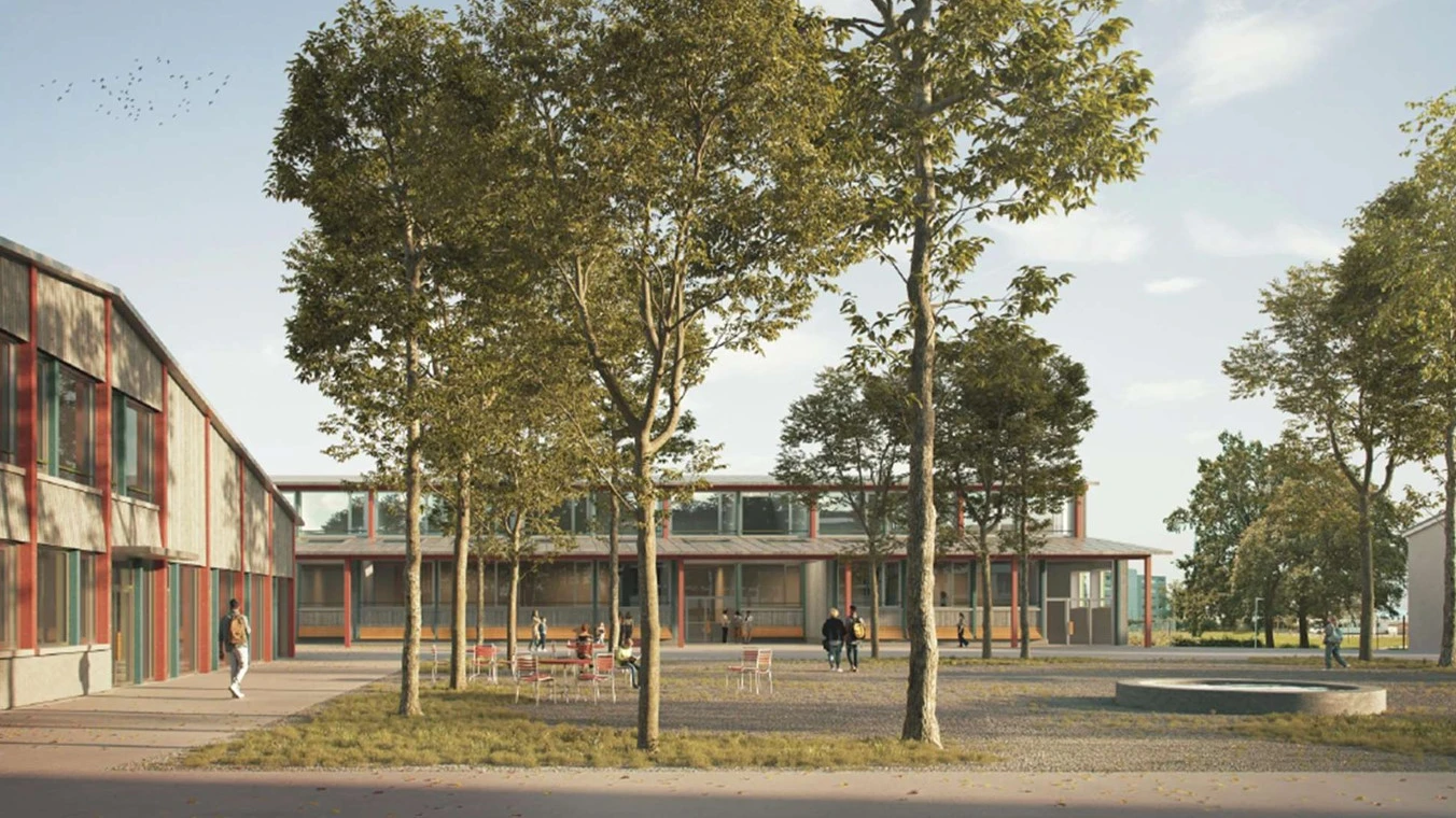 © Erweiterung des Schulhauses Gemeindewiesen, Visualisierung des Siegerprojekts "Full House". Bildquelle: Gemeinde Neuhausen © Erweiterung des Schulhauses Gemeindewiesen, Visualisierung des Siegerprojekts "Full House". Bildquelle: Gemeinde Neuhausen