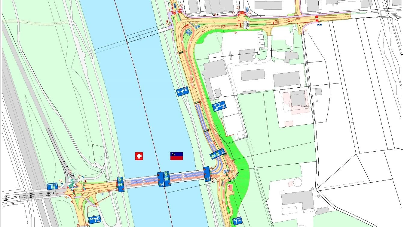 Fahrspuranpassungen auf der Rheinbrücke Vaduz, © IKR Fahrspuranpassungen auf der Rheinbrücke Vaduz, © IKR