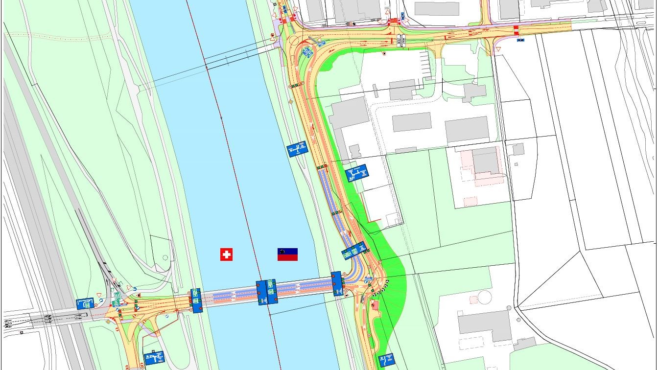 Fahrspuranpassungen auf der Rheinbrücke Vaduz, © IKR