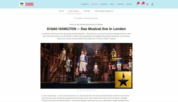 Screenshot Folgeseite radiohamburg.de